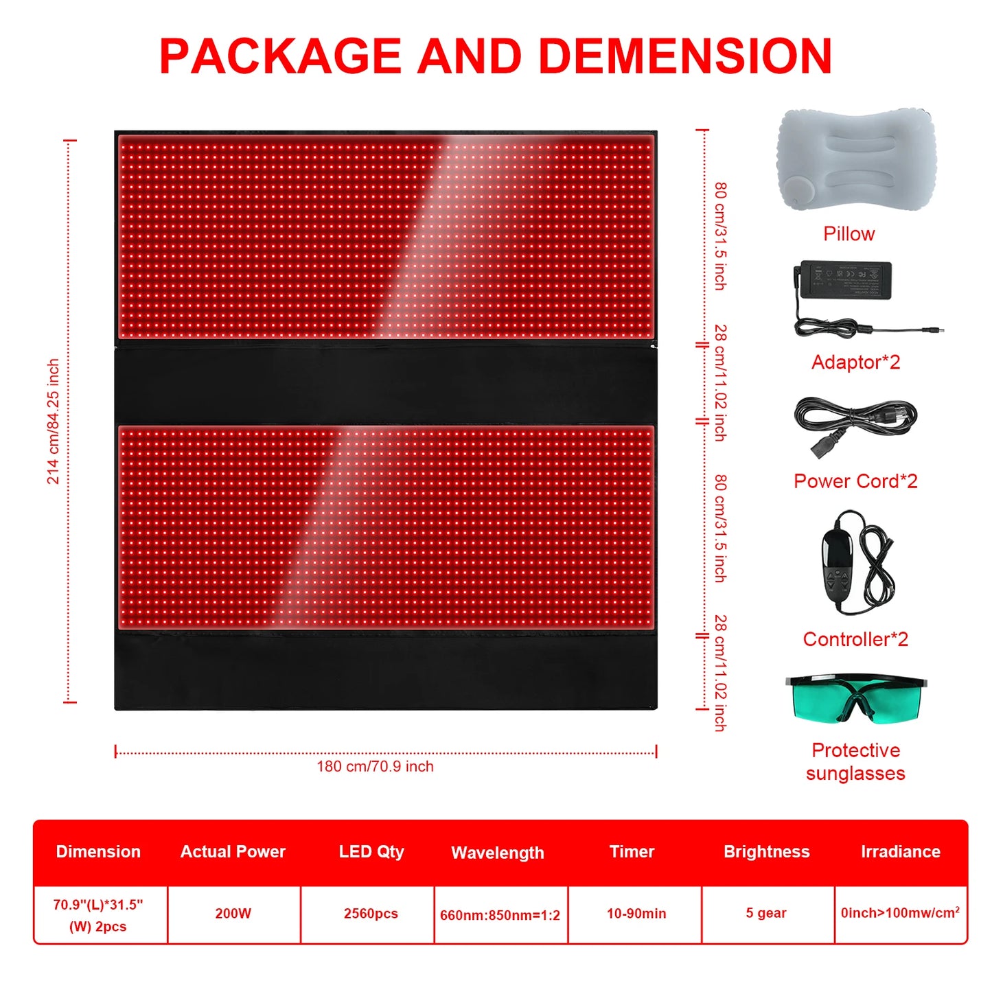 LOVTRAVEL New 2560pcs LED 660&850nm Red Light Therapy Mat Bag Near Infrared Light Therapy Mat Large Pads for Full Whole Body