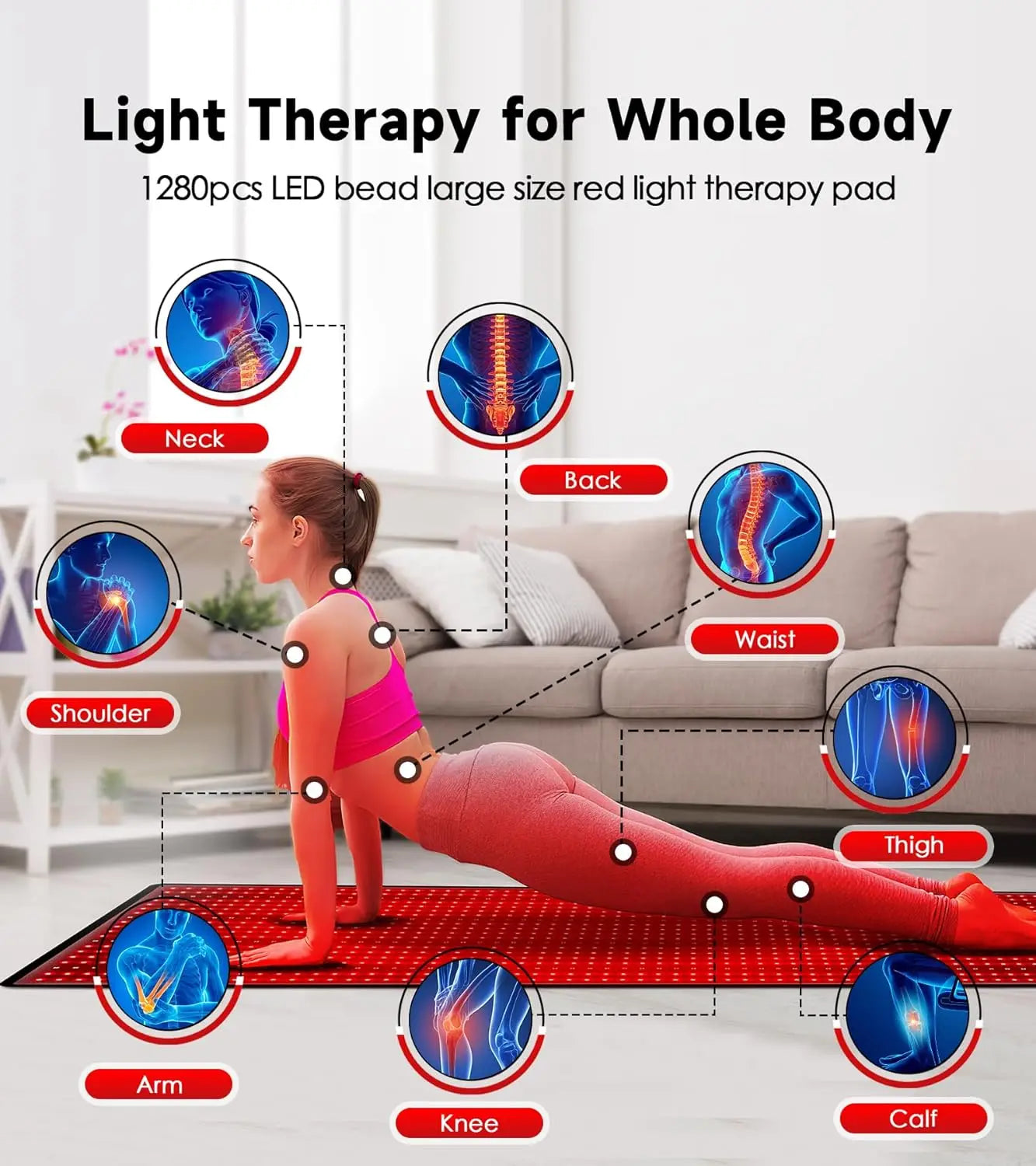 1280 LEDs Red Infrared Light Therapy Mat for Body,71"x 31" Red Light Therapy Blanket 660nm 850nm Full Body Pad for Pain Relief